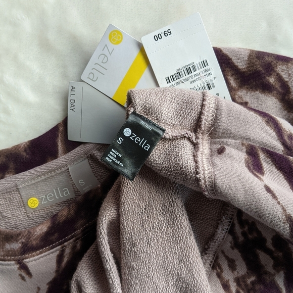 Zella Sweatshirt Pullover Crew Neck Splattered Ink Print Cotton Pink Ink S NWT - Picture 12 of 13